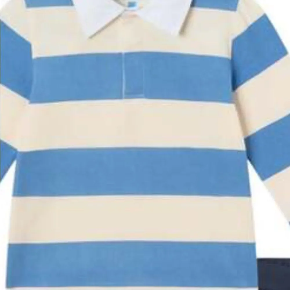 Andy and Evan blue and cream striped rugby polo long sleeve shirt 12-18 m NWT